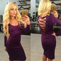 Sexy Candy Color Back Lace Up Bodycon Knee-length Dress - Oh Yours Fashion - 7