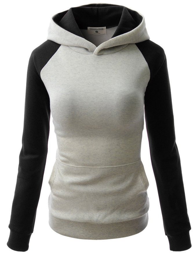 Splicing Hooded Pocket Contrast Color Slim Hoodie - Oh Yours Fashion - 2