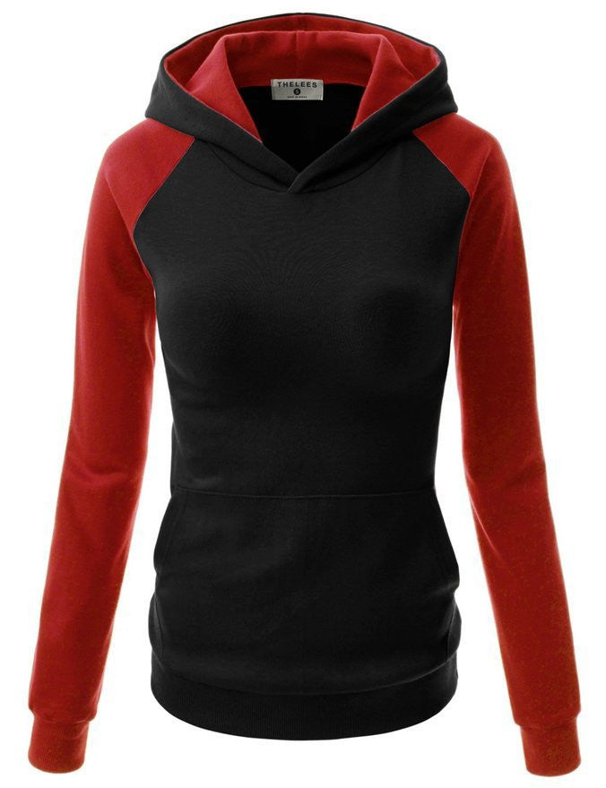 Splicing Hooded Pocket Contrast Color Slim Hoodie - Oh Yours Fashion - 5