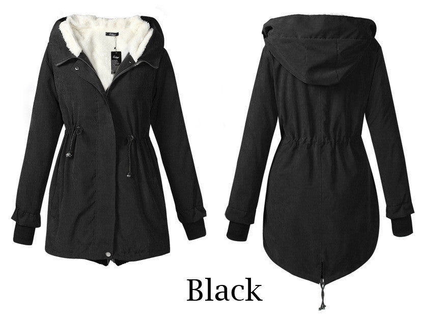 Hooded Long Sleeves Slim Drawstring Thick Cotton Coat - Oh Yours Fashion - 5