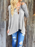 Cross Strap Neckline Irregular Long Sleeves Loose Hooded Blouse - Oh Yours Fashion - 5