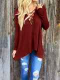 Cross Strap Neckline Irregular Long Sleeves Loose Hooded Blouse - Oh Yours Fashion - 6