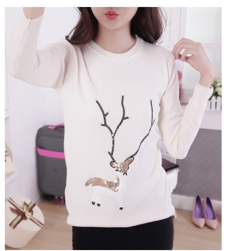 Scoop Ribbed Knit Cartoon Pattern Loose Pullover Short Sweater - Oh Yours Fashion - 3