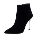 Winter Black Suede Point Toe Zipper High Heel Boots