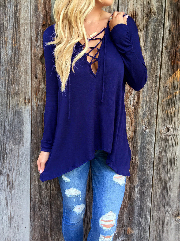 Cross Strap Neckline Irregular Long Sleeves Loose Hooded Blouse - Oh Yours Fashion - 7