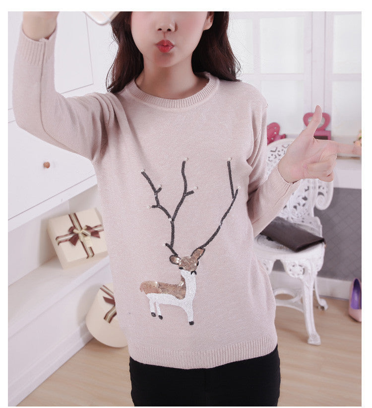 Scoop Ribbed Knit Cartoon Pattern Loose Pullover Short Sweater - Oh Yours Fashion - 1