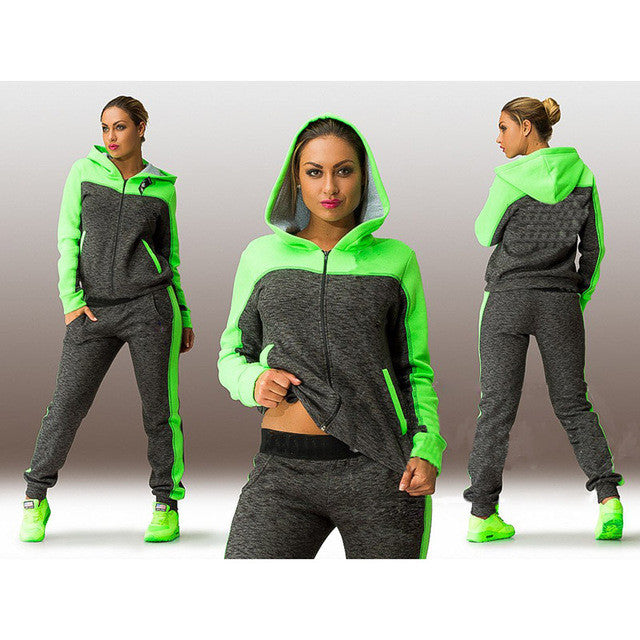 Zipper Hoodie Top Casual Pants Patchwork Fashion Activewear Sports Set - Oh Yours Fashion - 1