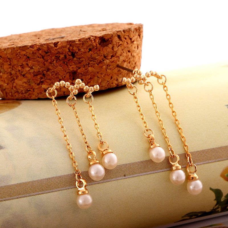 Beautiful Pearl Tassels Stud Clip Earrings - Oh Yours Fashion - 2