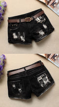 Retro Hole Rolled Hem Flower Print Slim Ripped Hot Shorts - OhYoursFashion - 2
