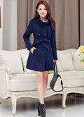 Double Breasted Stand Collar Belt Slim Long Plus Size Coat - Oh Yours Fashion - 4