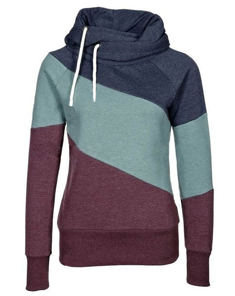 Color Block Patchwork High Neck Sport Hoodie - O Yours Fashion - 6