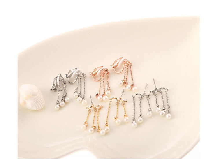 Beautiful Pearl Tassels Stud Clip Earrings - Oh Yours Fashion - 5