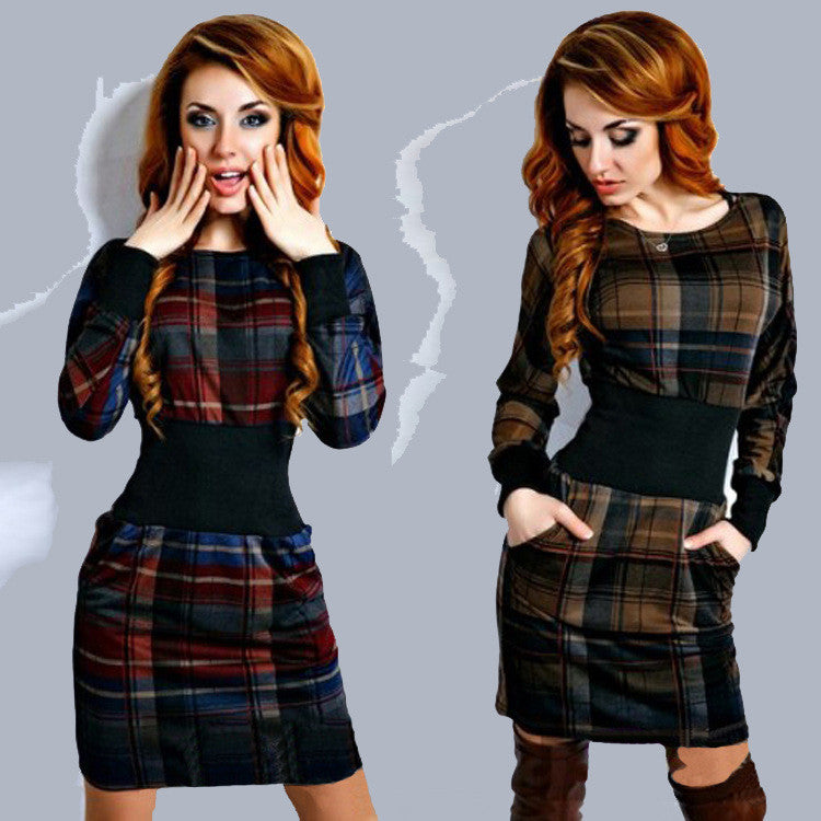 Plaided Print Elastic Waist Cuff Short Bodycon Dress - Oh Yours Fashion - 1