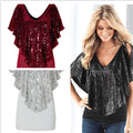 Shawl Sequins Splicing Sexy Stretch Blouse - Oh Yours Fashion - 1