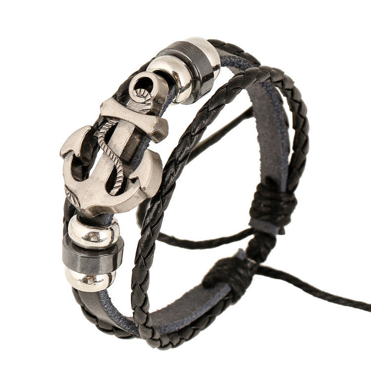 Fashion Beaded Anchor Leather Bracelet - Oh Yours Fashion - 1