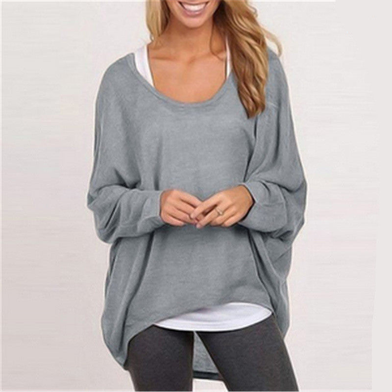 Loose Long Sleeves Irregular Pullover Sweater Top - OhYoursFashion - 1