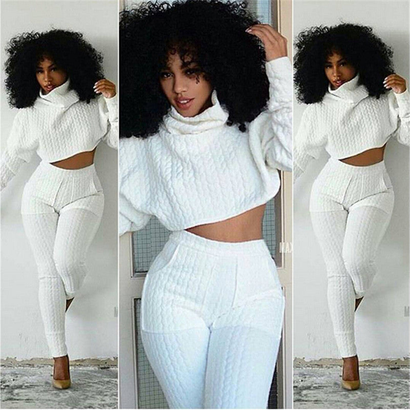 High Neck Bat-wing Sleeves Blouse Skinny Pant Two Pieces Set - Oh Yours Fashion - 1