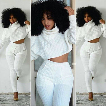 High Neck Bat-wing Sleeves Blouse Skinny Pant Two Pieces Set - Oh Yours Fashion - 1