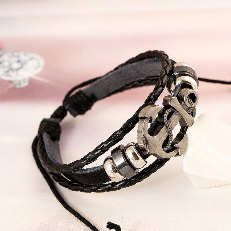 Fashion Beaded Anchor Leather Bracelet - Oh Yours Fashion - 2