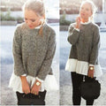 Collar Splicing Solid Color Knit Lace Sweater - Oh Yours Fashion - 1