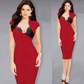 Polyester Splicing V-neck Sleeveless Knee-Length Dress - Oh Yours Fashion - 6
