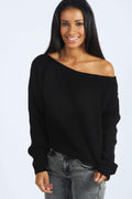 Off Shoulder Pullover Knit Loose Pure Color Sweater - Oh Yours Fashion - 2