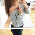 Off Shoulder Pullover Knit Loose Pure Color Sweater - Oh Yours Fashion - 1