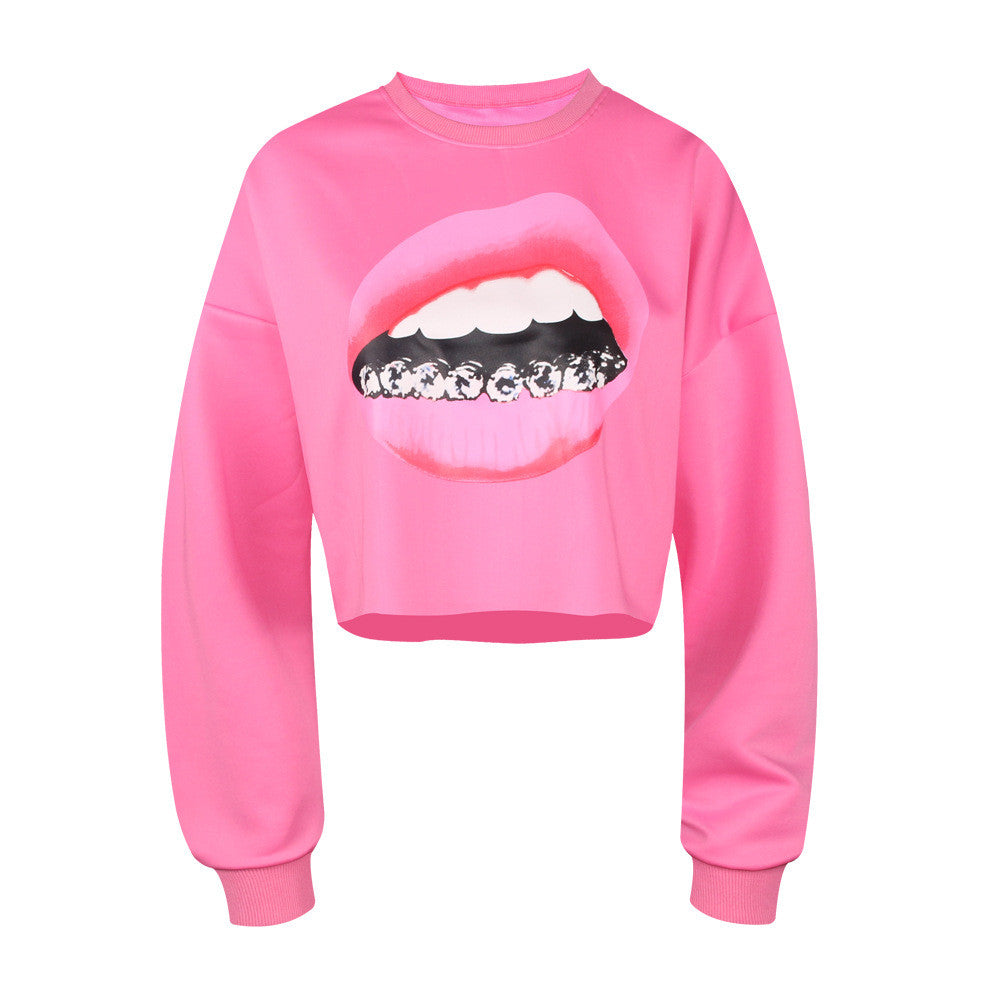 Casual 3D Mouse Tooth Print Long Sleeves Crop Top - Oh Yours Fashion - 4