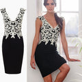 Splicing Lace V-neck Sleeveless Knee-length Dress - Oh Yours Fashion - 1