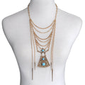 Turquoise Tassel Long Paragraph Layered Clothing Chain - Oh Yours Fashion - 5