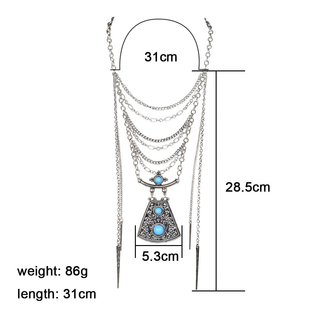 Turquoise Tassel Long Paragraph Layered Clothing Chain - Oh Yours Fashion - 6