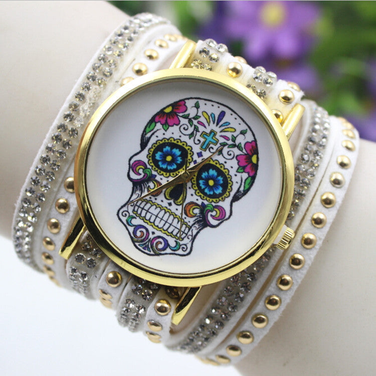 Beautiful Flower Skull Lint Bracelet Watch - Oh Yours Fashion - 2