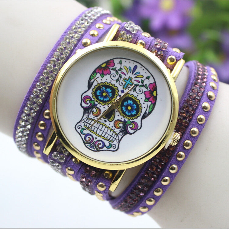 Beautiful Flower Skull Lint Bracelet Watch - Oh Yours Fashion - 3