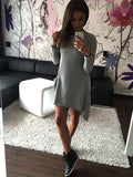 Irregular Pure Color Scoop Long Sleeves Short Dress - Oh Yours Fashion - 3