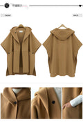 Hooded Lapel Bat-wing Sleeves Mid-length Woolen Coat - Oh Yours Fashion - 6