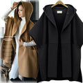 Hooded Lapel Bat-wing Sleeves Mid-length Woolen Coat - Oh Yours Fashion - 4