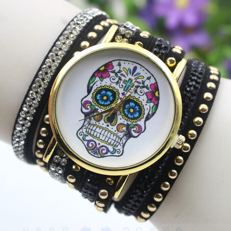 Beautiful Flower Skull Lint Bracelet Watch - Oh Yours Fashion - 4