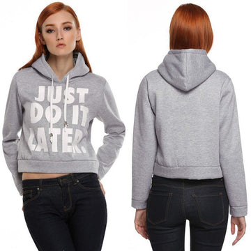 Letter Print Splicing Pullover Hooded Short Hoodie - Oh Yours Fashion - 1
