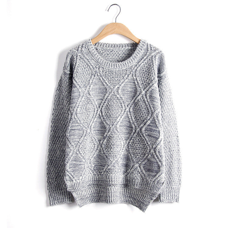 Fashion Long Sleeve Dip Hem Argyle Sweaters - Oh Yours Fashion - 11