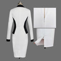 Turn-down Collar Long Sleeves Pencil Patchwork Knee-length Dress - Oh Yours Fashion - 6