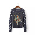 Pullover Christmas Tree Print Scoop Long Sleeve Sweater - Oh Yours Fashion - 1