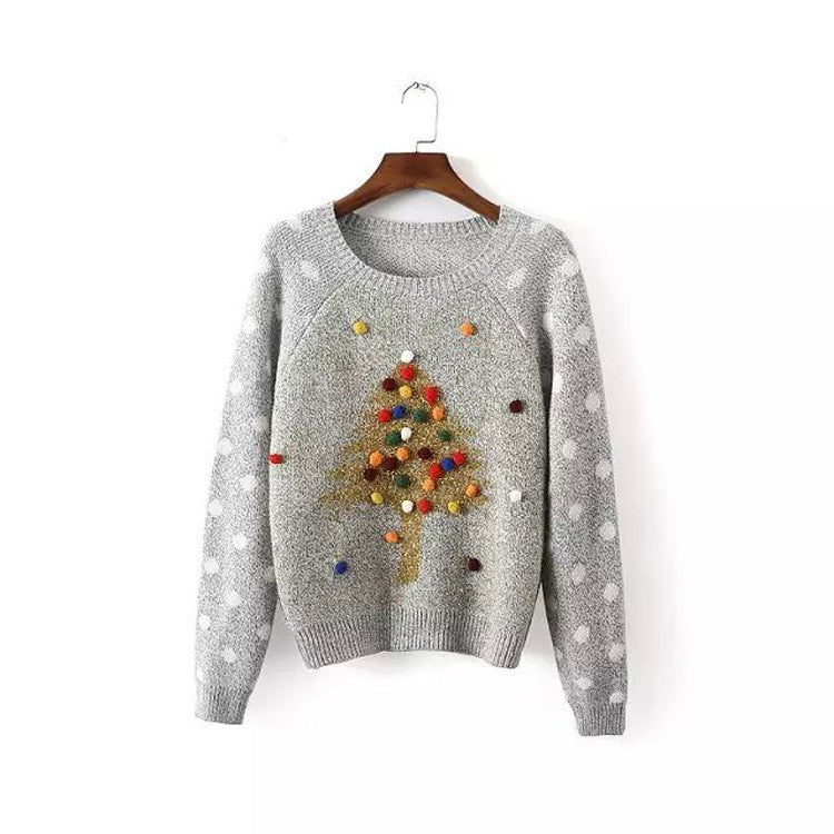 Pullover Christmas Tree Print Scoop Long Sleeve Sweater - Oh Yours Fashion - 2
