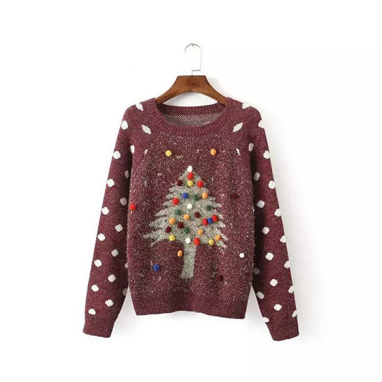 Pullover Christmas Tree Print Scoop Long Sleeve Sweater - Oh Yours Fashion - 3