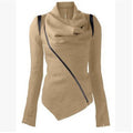 Oblique Zipper Shawl Collar Solid Short Slim Coat - Oh Yours Fashion - 6