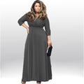 Plus Size V-neck Empire 3/4 Sleeves Party Long Dress - Oh Yours Fashion - 4