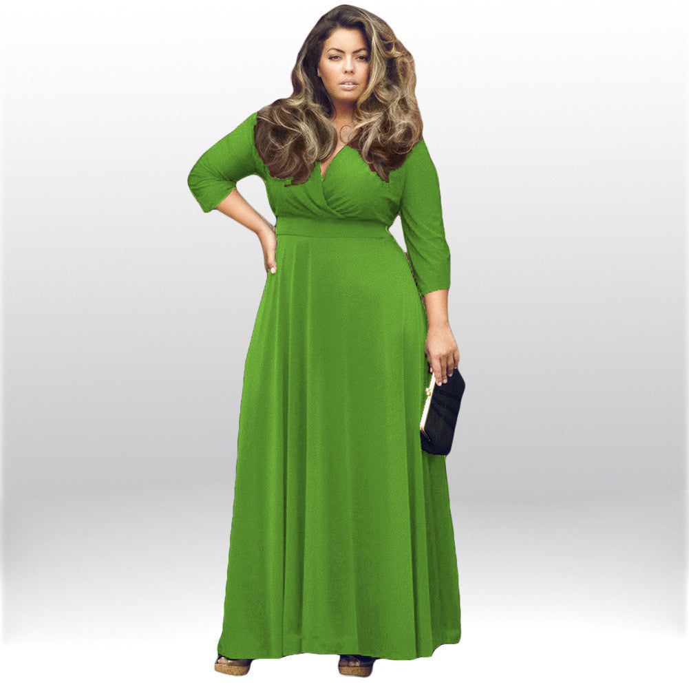 Plus Size V-neck Empire 3/4 Sleeves Party Long Dress - Oh Yours Fashion - 5