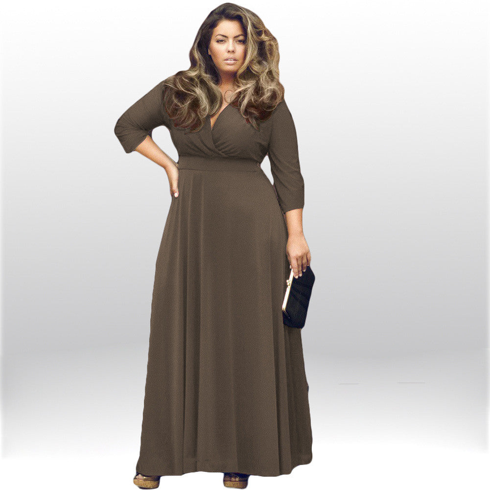 Plus Size V-neck Empire 3/4 Sleeves Party Long Dress - Oh Yours Fashion - 6