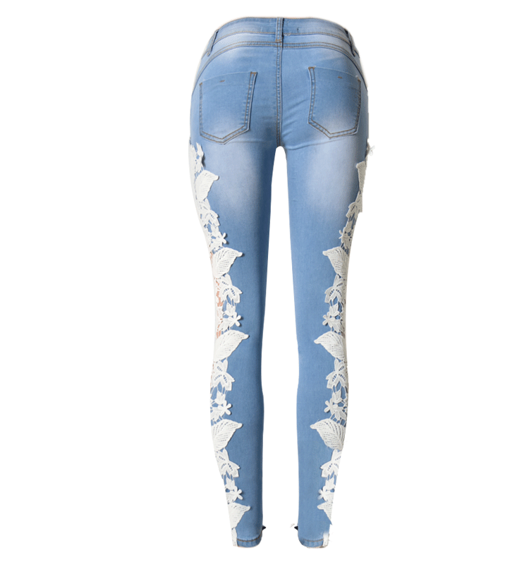 Lace Patchwork Hollow Low Waist Straight Hot Jeans - OhYoursFashion - 6