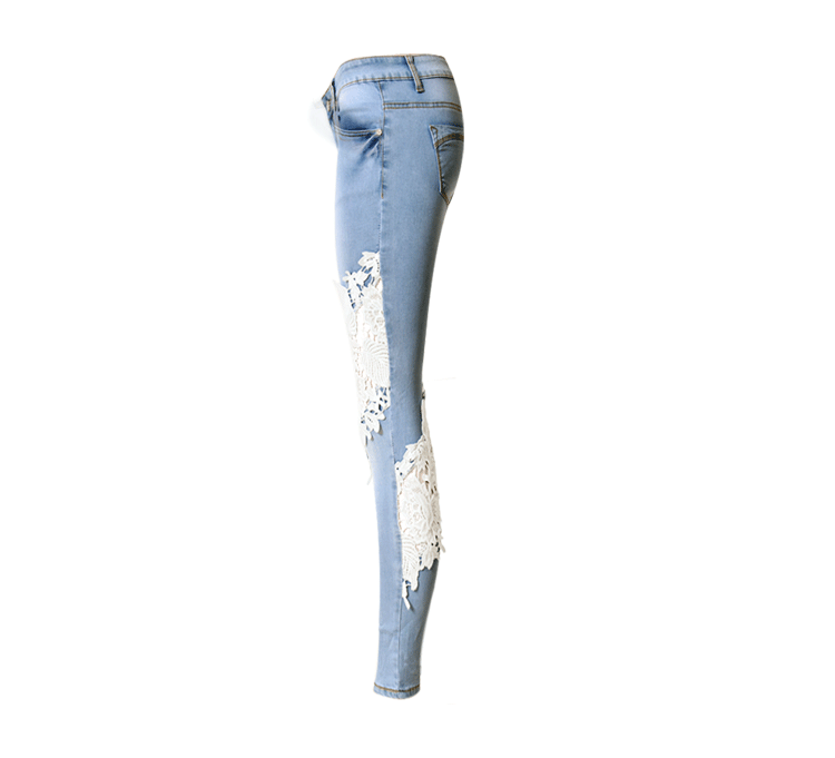 Lace Patchwork Hollow Low Waist Straight Jeans - OhYoursFashion - 5