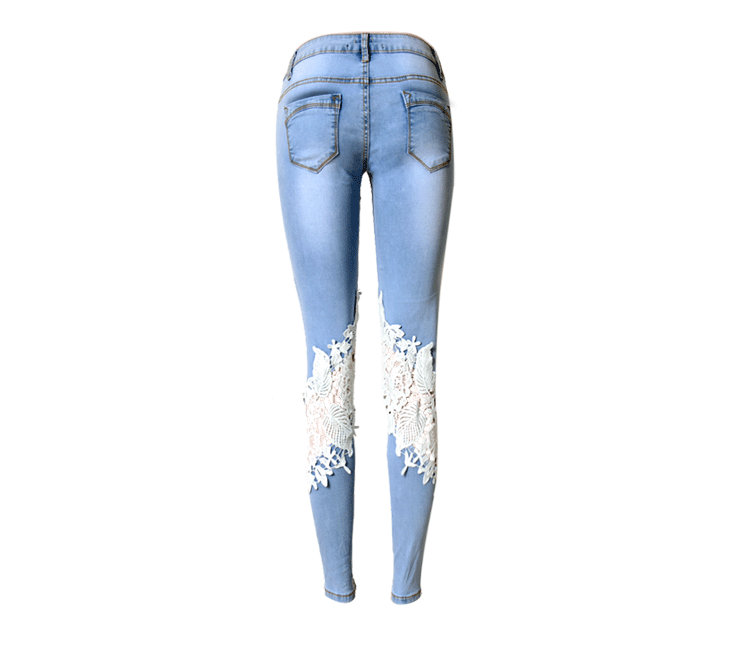 Lace Patchwork Hollow Low Waist Straight Jeans - OhYoursFashion - 6